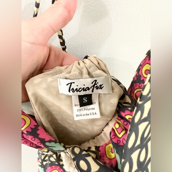 Tricia Fix Geo Print Halter Dress Gray Pink Size Small - Picture 5 of 6